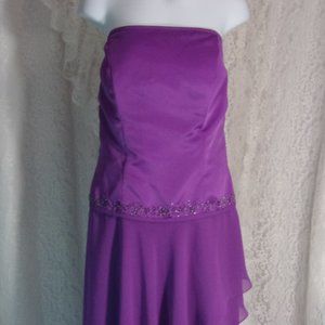 Purple Passion Strapless Sexy Satin Flirty Chiffon Evening Prom Dress Size 10